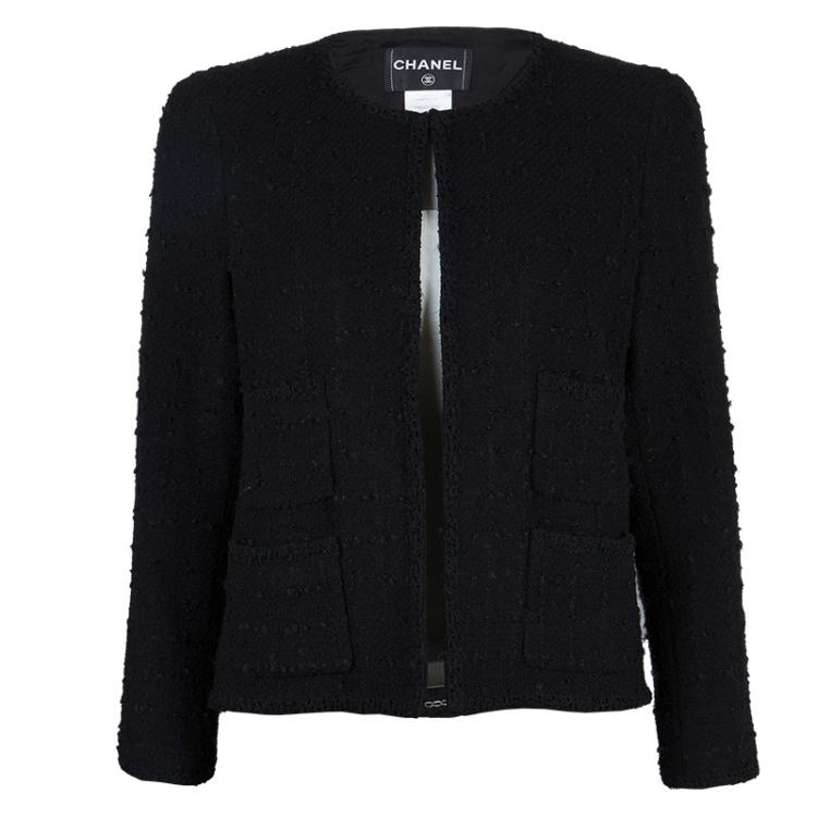 Chanel Black Wool Boucle Jacket For Sale at 1stDibs