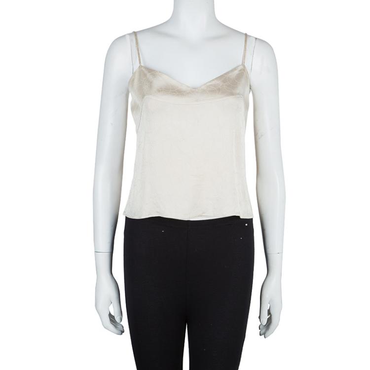 Pre Owned Chanel Beige Silk Cropped Camisole Top M