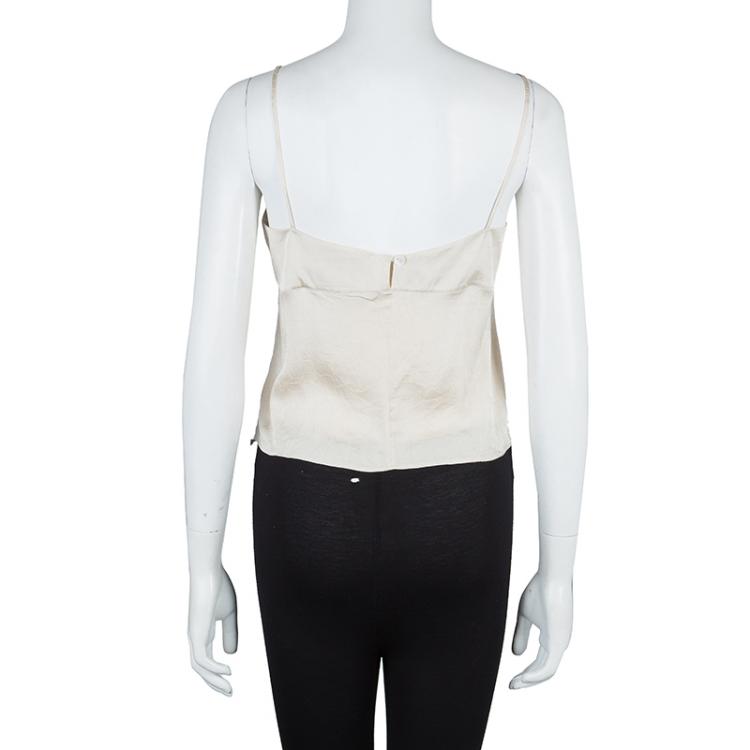 Pre Owned Chanel Beige Silk Cropped Camisole Top M