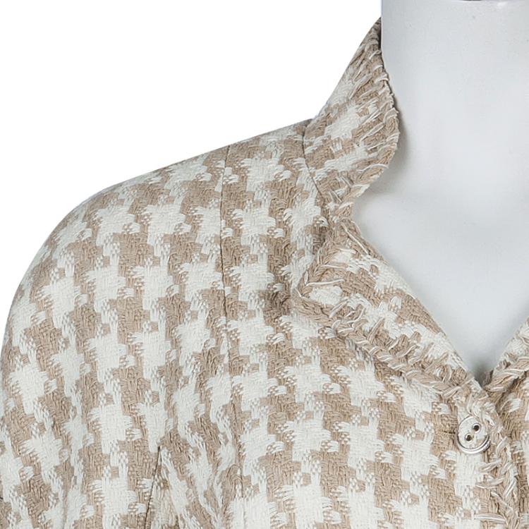 Pre Owned Chanel Beige and Cream Houndstooth Jacket L