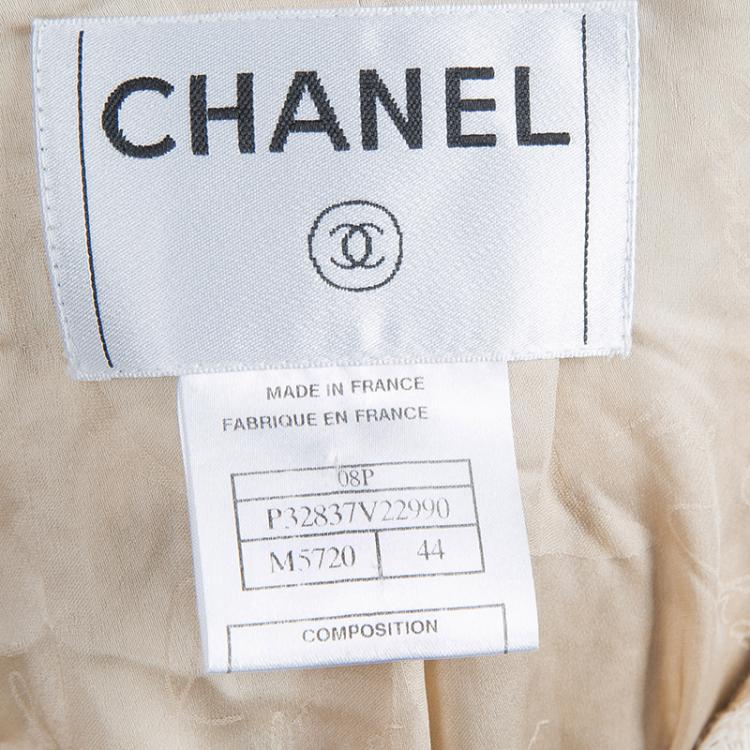 Pre Owned Chanel Beige and Cream Houndstooth Jacket L