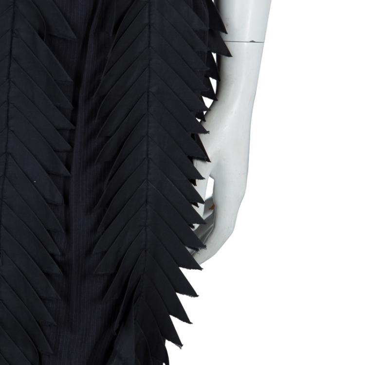 Pre Owned Chanel Navy Blue Pin Striped Triangular Applique Detail High Waist Skirt M