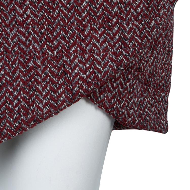 Pre Owned Chanel Red Herringbone Pattern Wool Skirt S