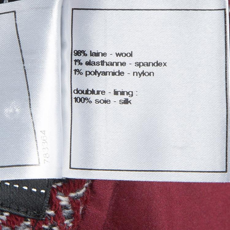 Pre Owned Chanel Red Herringbone Pattern Wool Skirt S