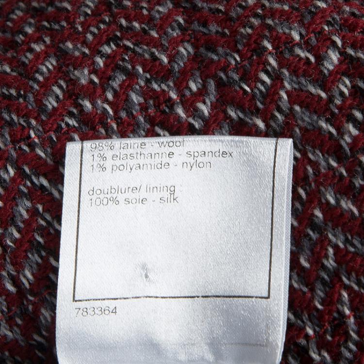 Pre Owned Chanel Red Herringbone Pattern Wool Skirt S