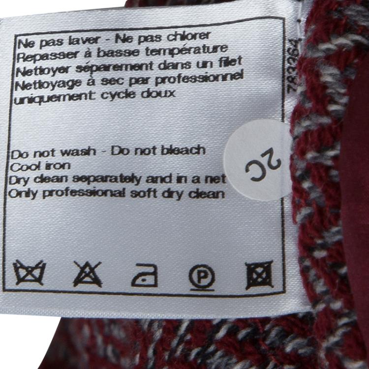 Pre Owned Chanel Red Herringbone Pattern Wool Skirt S