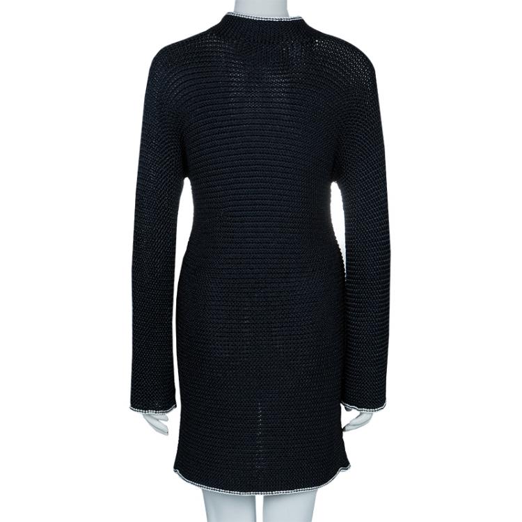 Pre Owned Chanel Black Chunky Loose Knit Long Sleeve Dress S