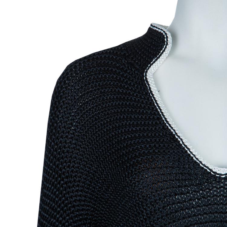 Pre Owned Chanel Black Chunky Loose Knit Long Sleeve Dress S
