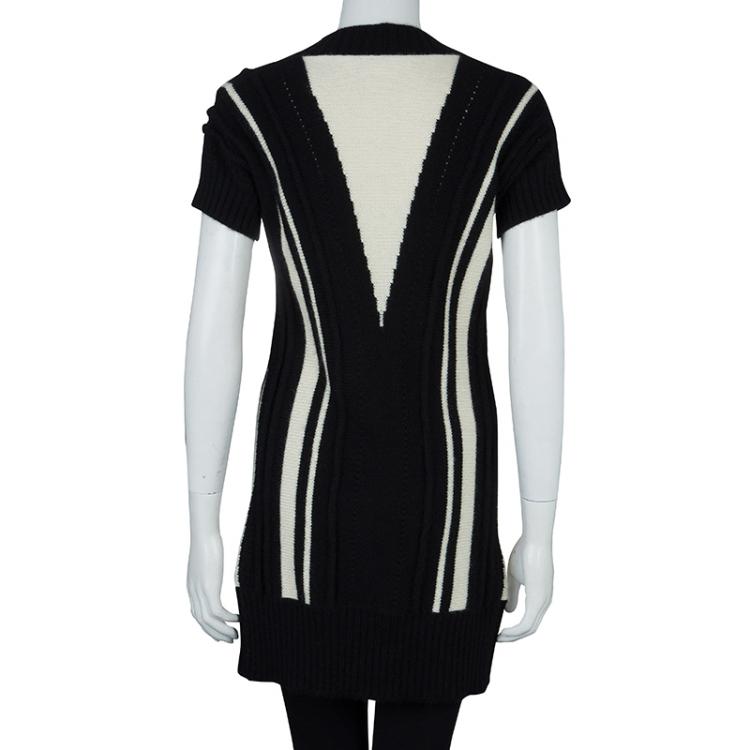 Pre Owned Chanel Monochrome Short Sleeve Cashmere Cardigan S