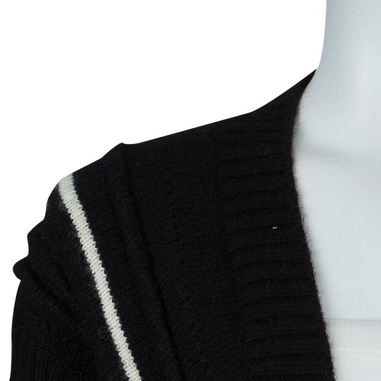 Pre Owned Chanel Monochrome Short Sleeve Cashmere Cardigan S