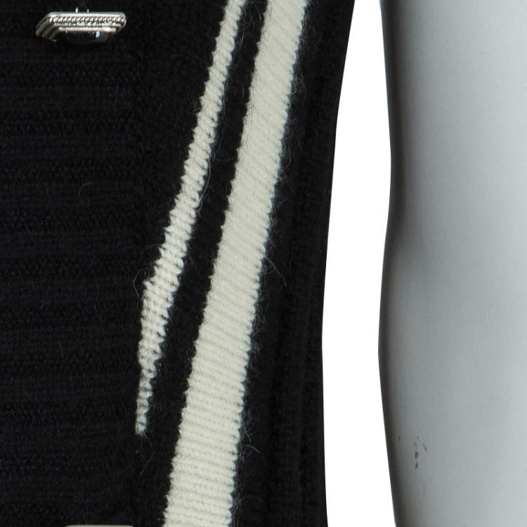 Pre Owned Chanel Monochrome Short Sleeve Cashmere Cardigan S