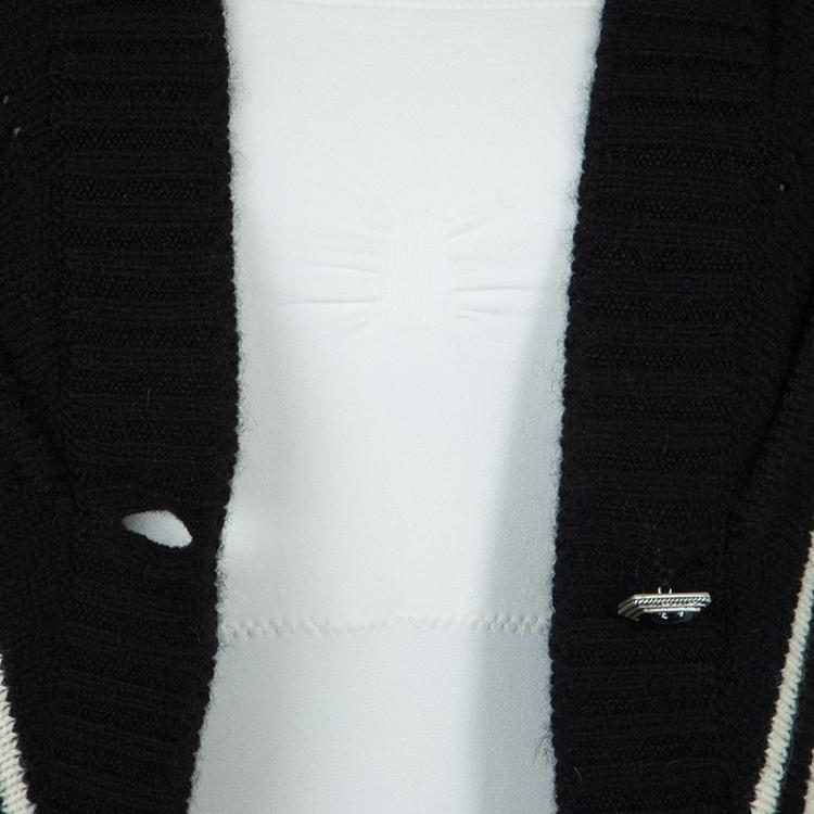 Pre Owned Chanel Monochrome Short Sleeve Cashmere Cardigan S