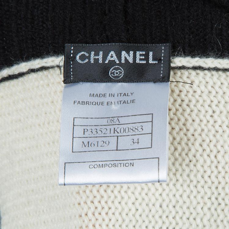 Pre Owned Chanel Monochrome Short Sleeve Cashmere Cardigan S