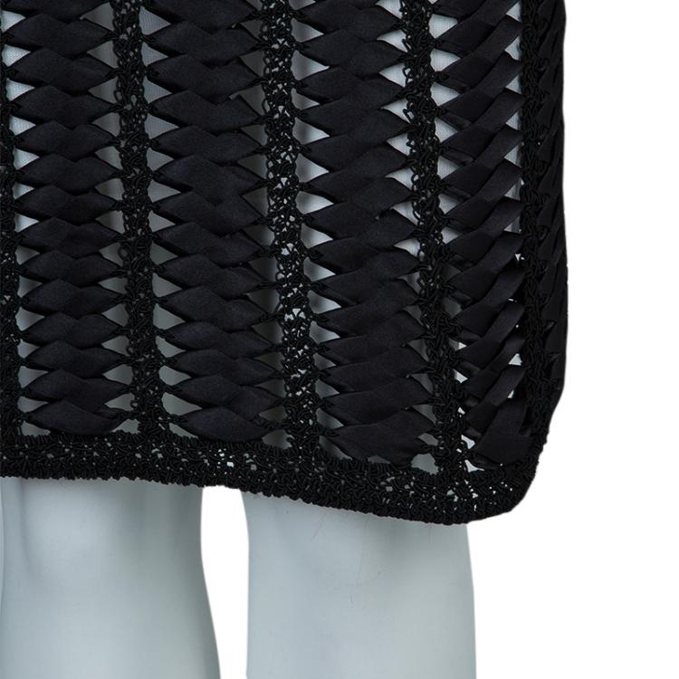 Pre Owned Chanel Black Crochet Detailing Geometric Textured Skirt S