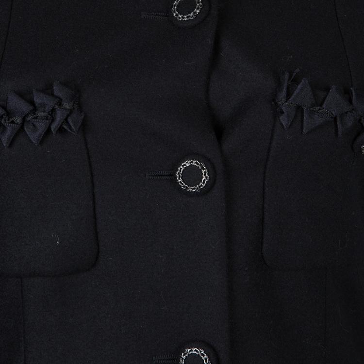 Pre Owned Chanel Black Geometric Applique Detail Overcoat S