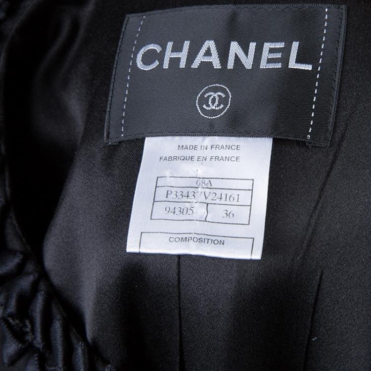 Pre Owned Chanel Black Geometric Applique Detail Overcoat S