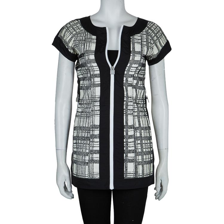 Pre Owned Chanel Monochrome Textured Short Sleeve Jacket S