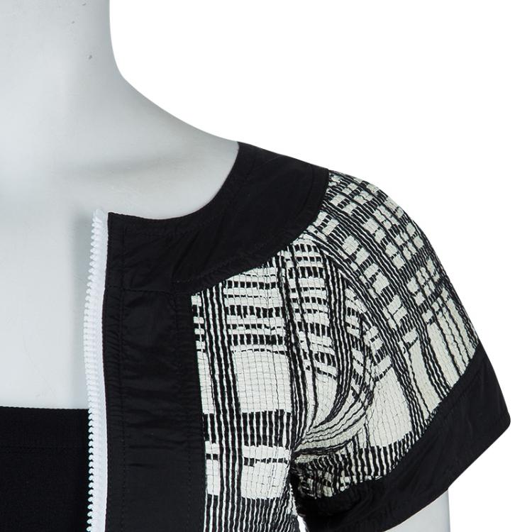 Pre Owned Chanel Monochrome Textured Short Sleeve Jacket S