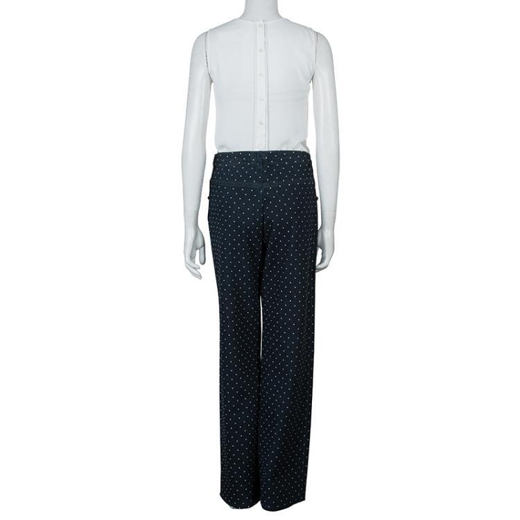 Pre Owned Chanel Blue Dark Wash Polka Dotted Denim Jeans M