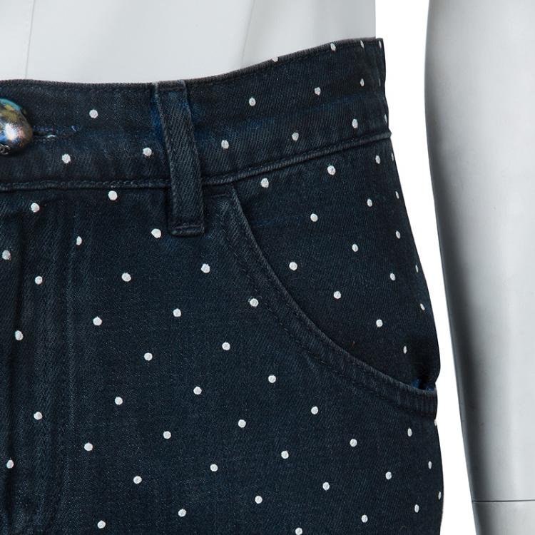 Pre Owned Chanel Blue Dark Wash Polka Dotted Denim Jeans M