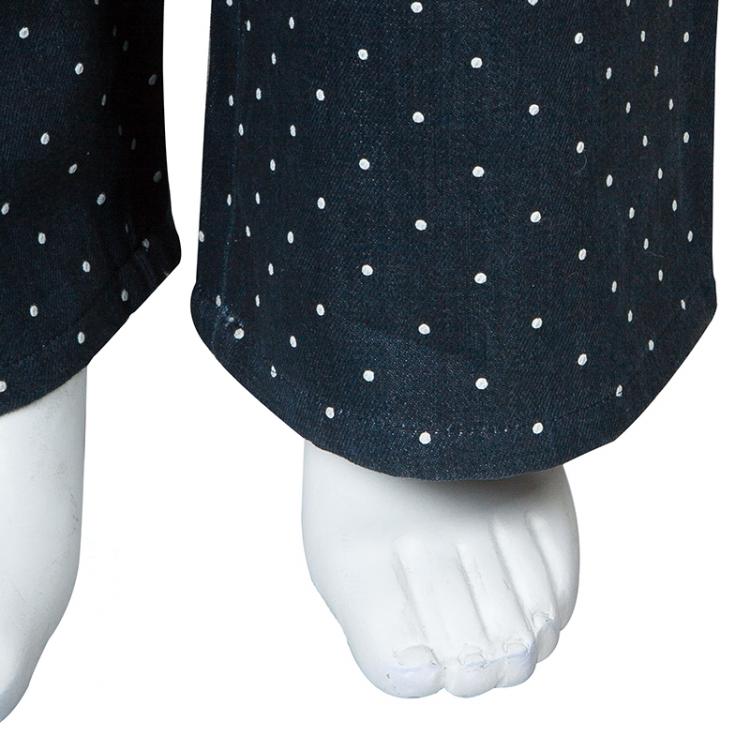 Pre Owned Chanel Blue Dark Wash Polka Dotted Denim Jeans M