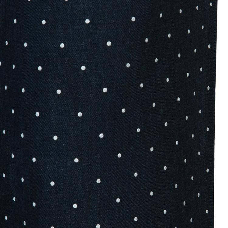 Pre Owned Chanel Blue Dark Wash Polka Dotted Denim Jeans M