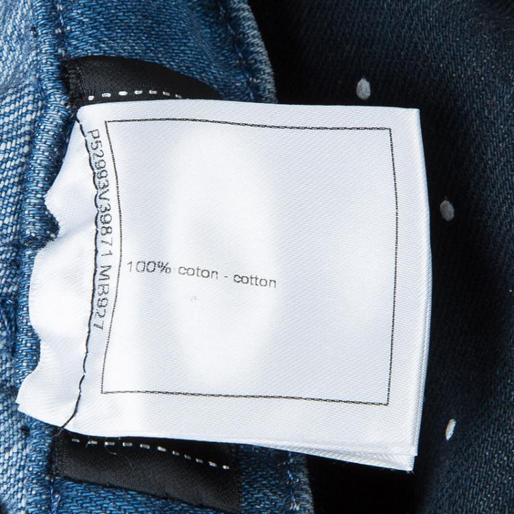 Pre Owned Chanel Blue Dark Wash Polka Dotted Denim Jeans M