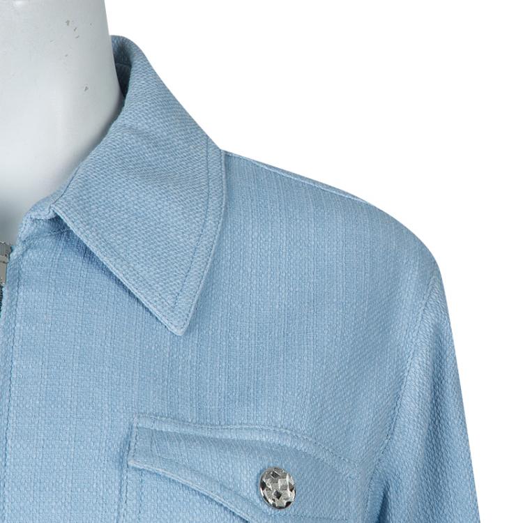 مملوكة مسبقًا Chanel Powder Blue Textured Cotton Cropped Jacket M