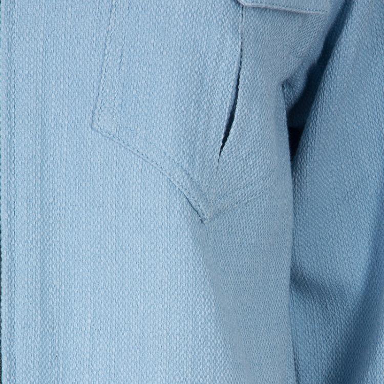 مملوكة مسبقًا Chanel Powder Blue Textured Cotton Cropped Jacket M