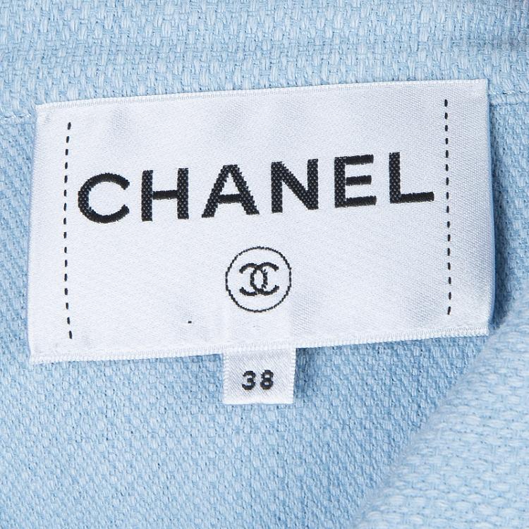 مملوكة مسبقًا Chanel Powder Blue Textured Cotton Cropped Jacket M