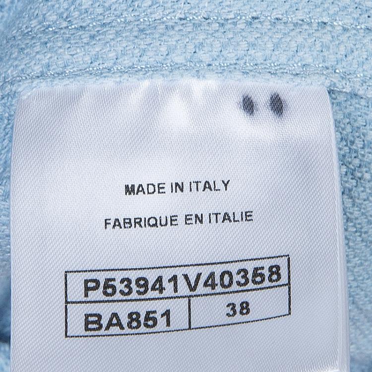 مملوكة مسبقًا Chanel Powder Blue Textured Cotton Cropped Jacket M