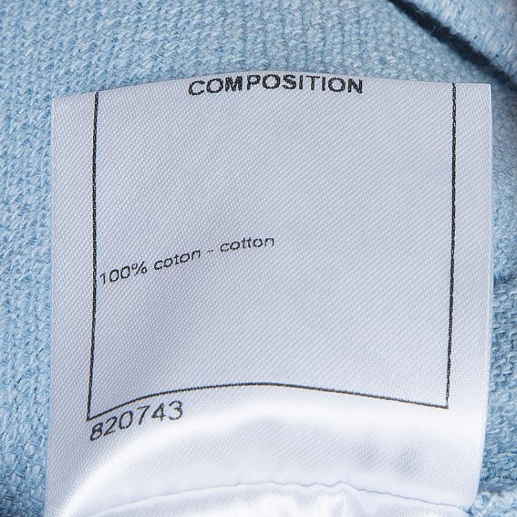 مملوكة مسبقًا Chanel Powder Blue Textured Cotton Cropped Jacket M