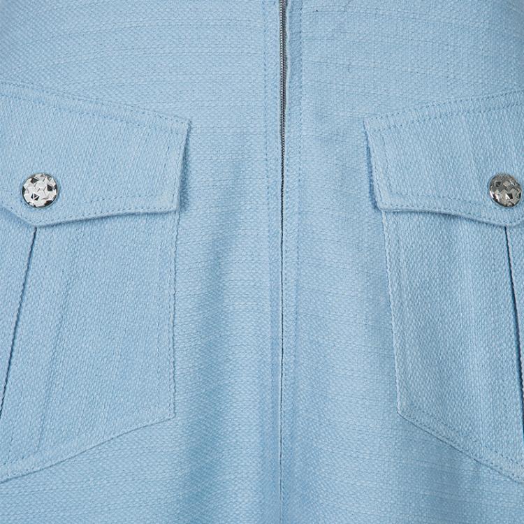 Pre Owned Chanel Powder Blue Textured Cotton High Waist Flared Skirt M