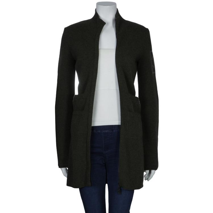 Pre Owned Chanel Olive Green Long Sleeve Cardigan S