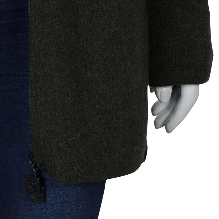 Pre Owned Chanel Olive Green Long Sleeve Cardigan S
