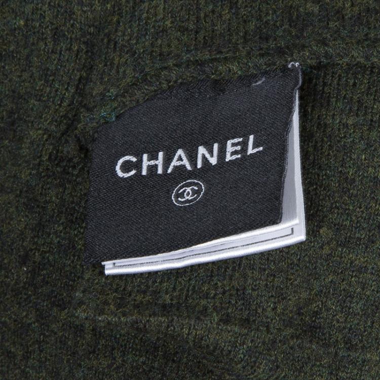 Pre Owned Chanel Olive Green Long Sleeve Cardigan S