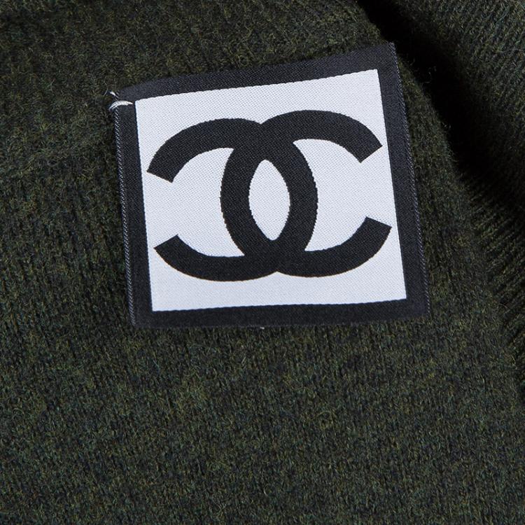 Pre Owned Chanel Olive Green Long Sleeve Cardigan S