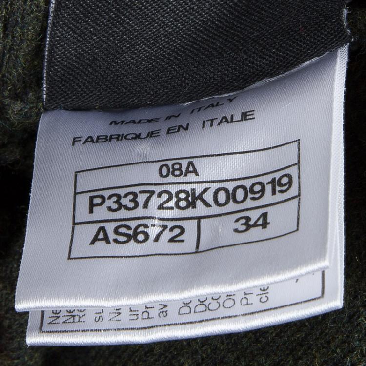 Pre Owned Chanel Olive Green Long Sleeve Cardigan S