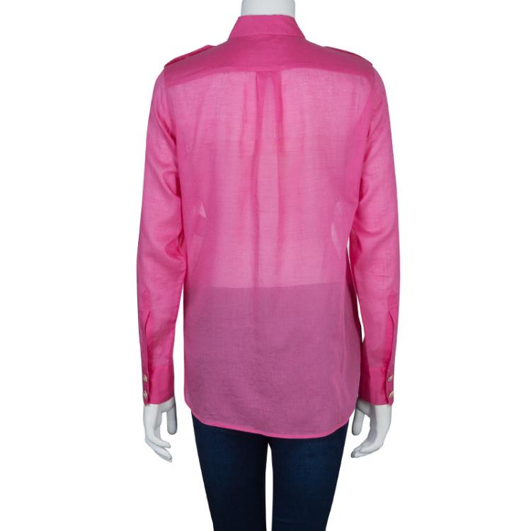 Pre Owned Chanel Pink Long Sleeve Buttondown Cottton Shirt S