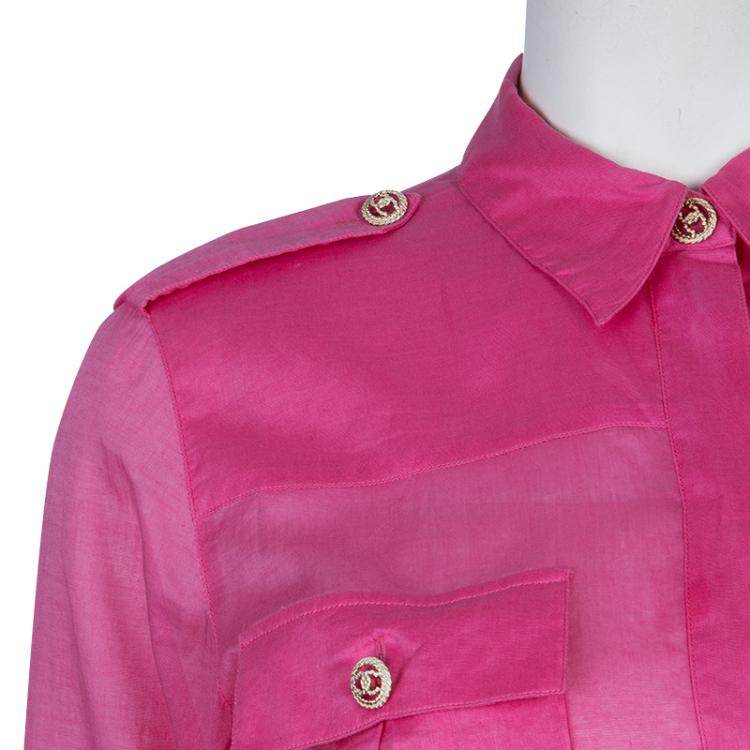 Pre Owned Chanel Pink Long Sleeve Buttondown Cottton Shirt S