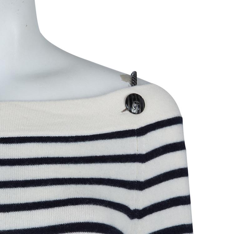 Pre Owned Chanel Multicolor Striped Off-Shoulder Cashmere Sweater M