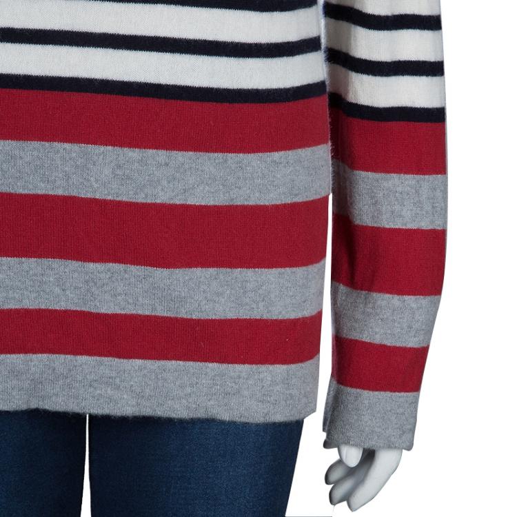 Pre Owned Chanel Multicolor Striped Off-Shoulder Cashmere Sweater M