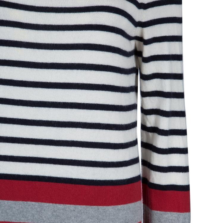 Pre Owned Chanel Multicolor Striped Off-Shoulder Cashmere Sweater M