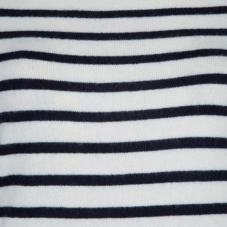 Pre Owned Chanel Multicolor Striped Off-Shoulder Cashmere Sweater M