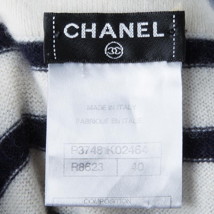Pre Owned Chanel Multicolor Striped Off-Shoulder Cashmere Sweater M