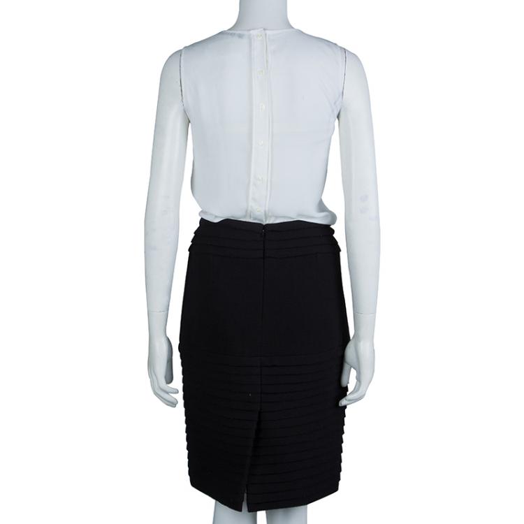 Pre Owned Chanel Black Wool Tiered Pencil Skirt L