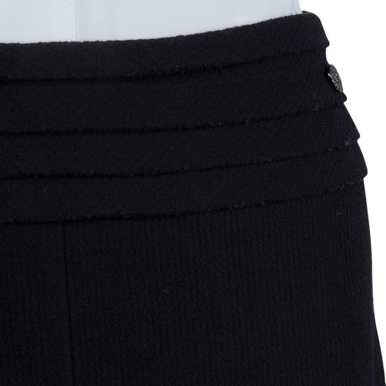 Pre Owned Chanel Black Wool Tiered Pencil Skirt L