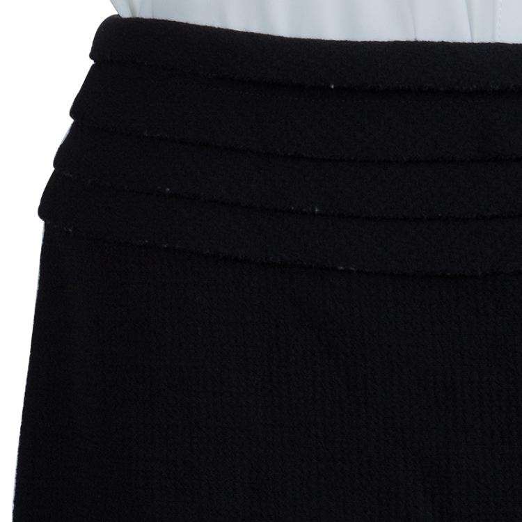 Pre Owned Chanel Black Wool Tiered Pencil Skirt L