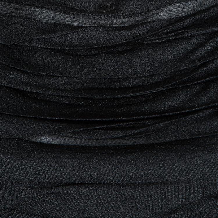 Pre Owned Chanel Grey Metallic Knit Pleated Sleeveless Top M