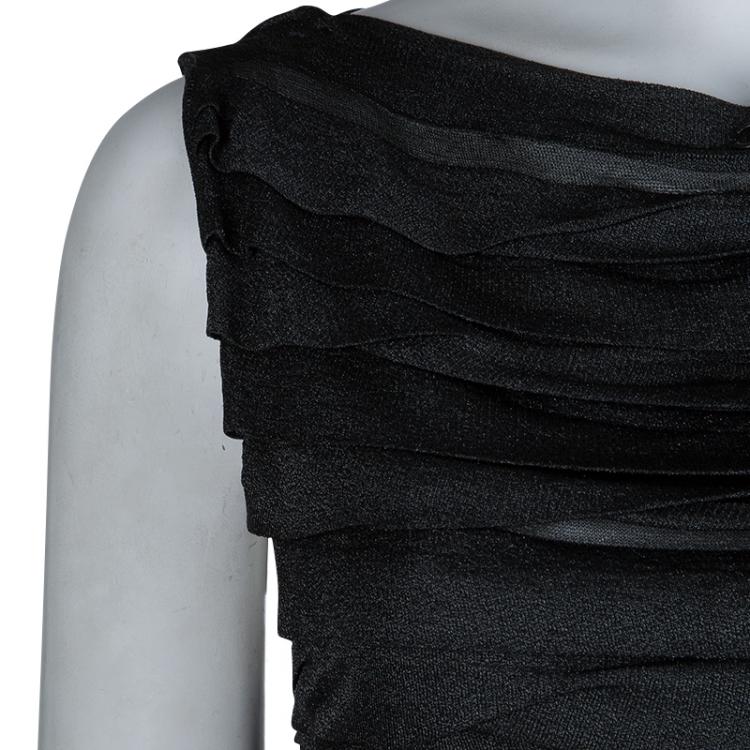 Pre Owned Chanel Grey Metallic Knit Pleated Sleeveless Top M